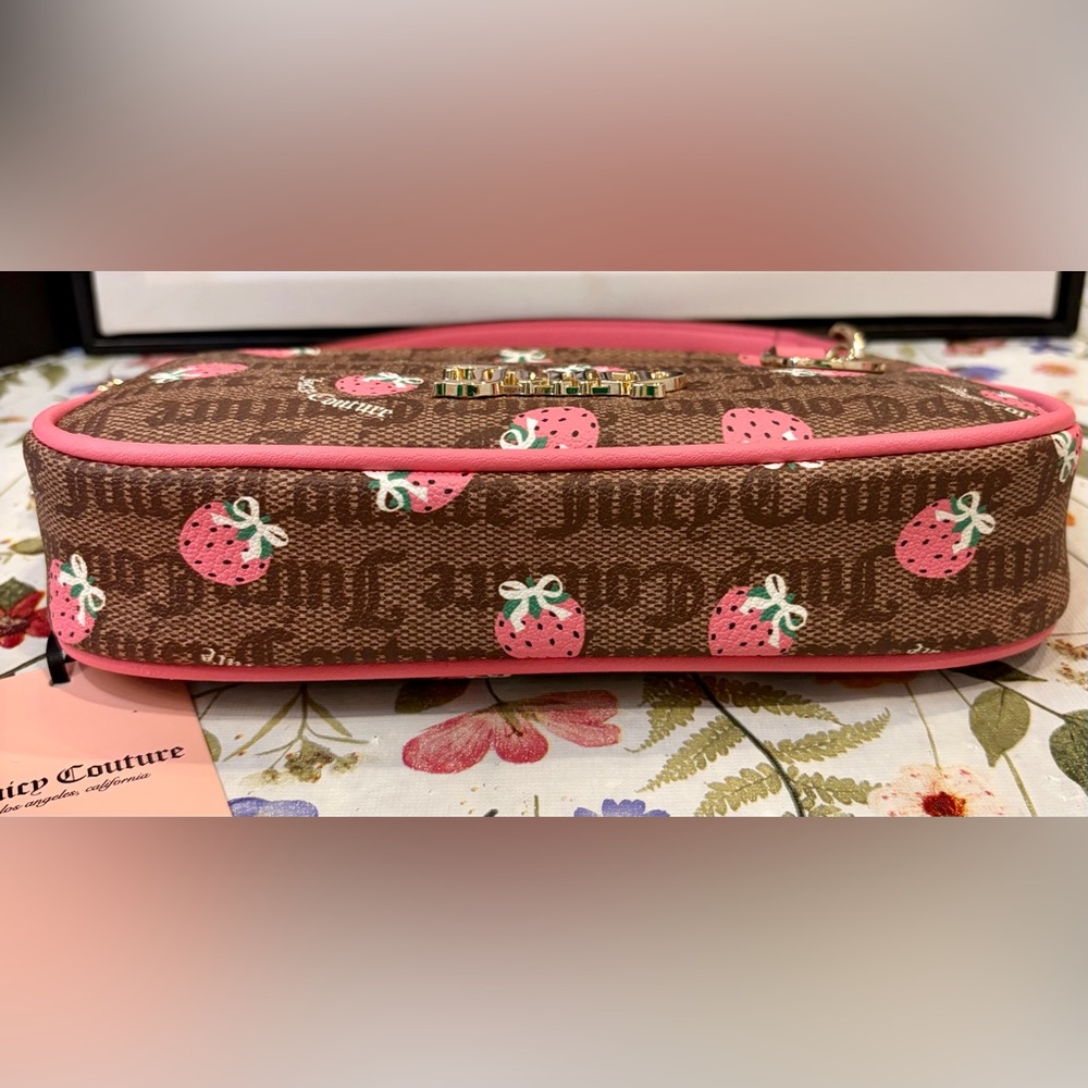 NWT JUICY COUTURE Pink Strawberry Print Shoulder Bag with 2 strawberry charm🍓 - Picture 8 of 13